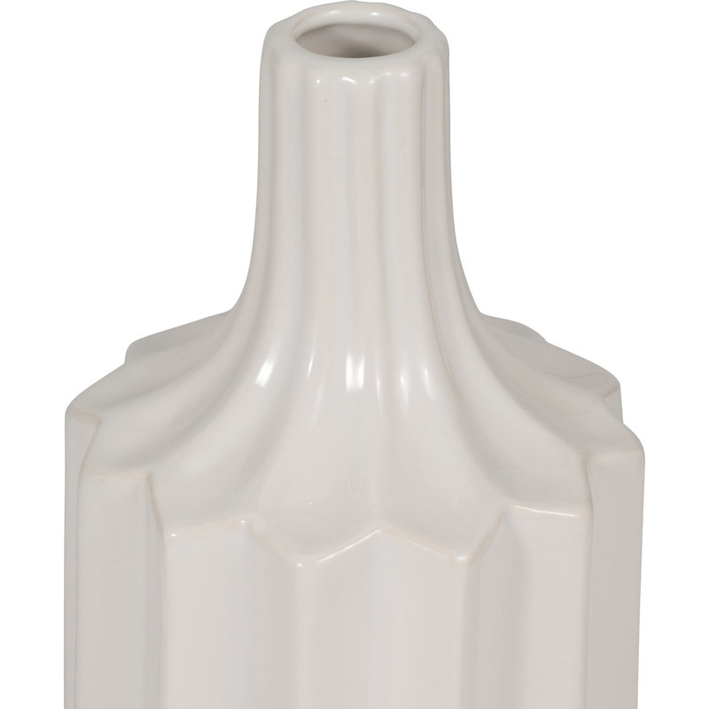 Ceramic Cylinder Fluted Vase, 13"H x 5"W x 5"D, White