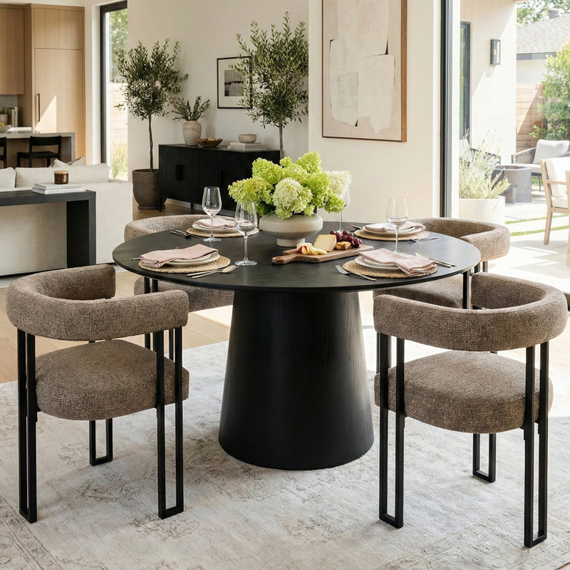 18.3" Seat Height Upholstered Fabric Dining Chair (Set of 4), Brown