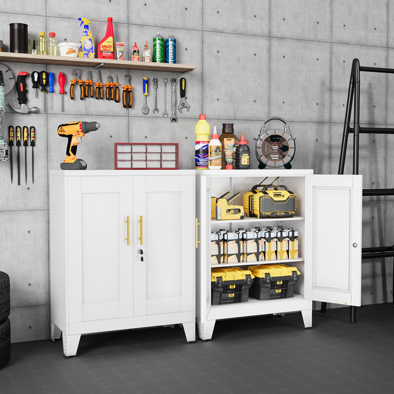 Petite armoire de rangement décorative en métal blanc avec serrure pour la cuisine de bureau à domicile, Blanc