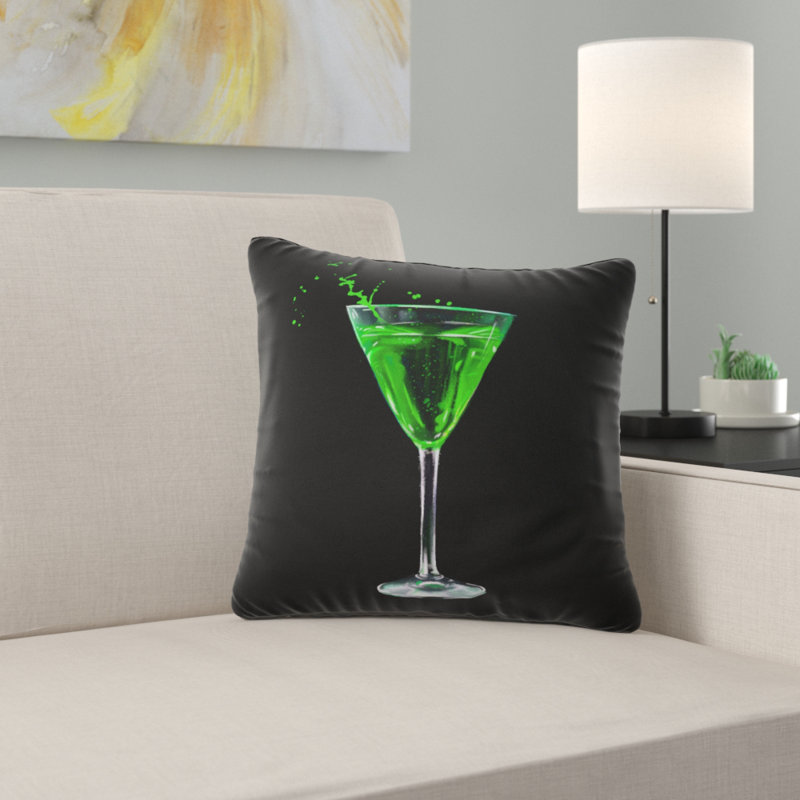 Absinthe sur fond noir - coussin autre imprimé, 18 po x 18 po, Coussin décoratif