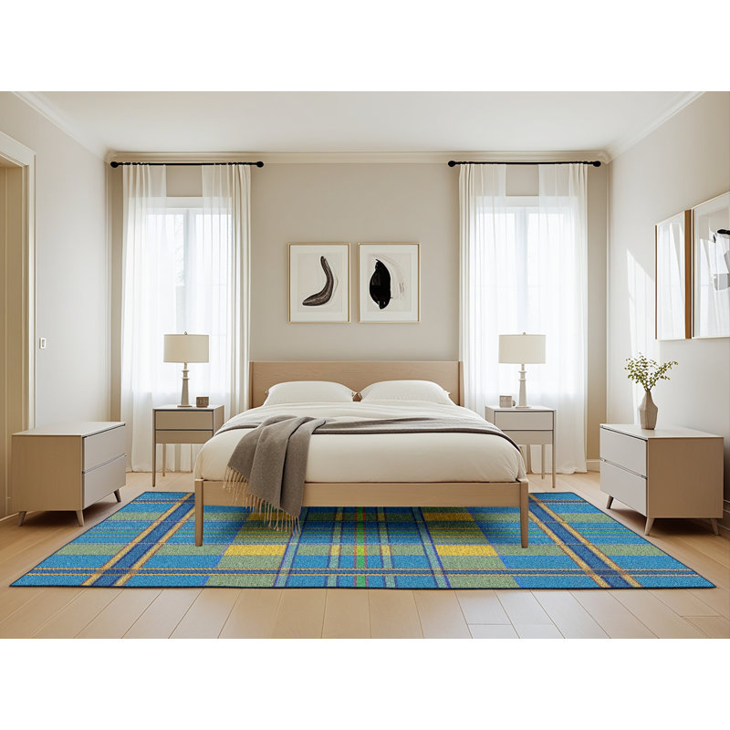 Tapis à motifs jaune / bleu, Rectangle 5 pi x 8 pi