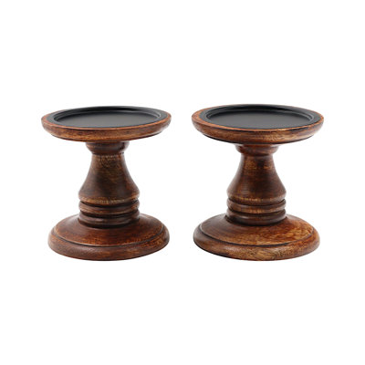 Ensemble de 2 bougeoirs pilier en bois brun Hosley, cadeau idéal de 5 pouces pour les mariages