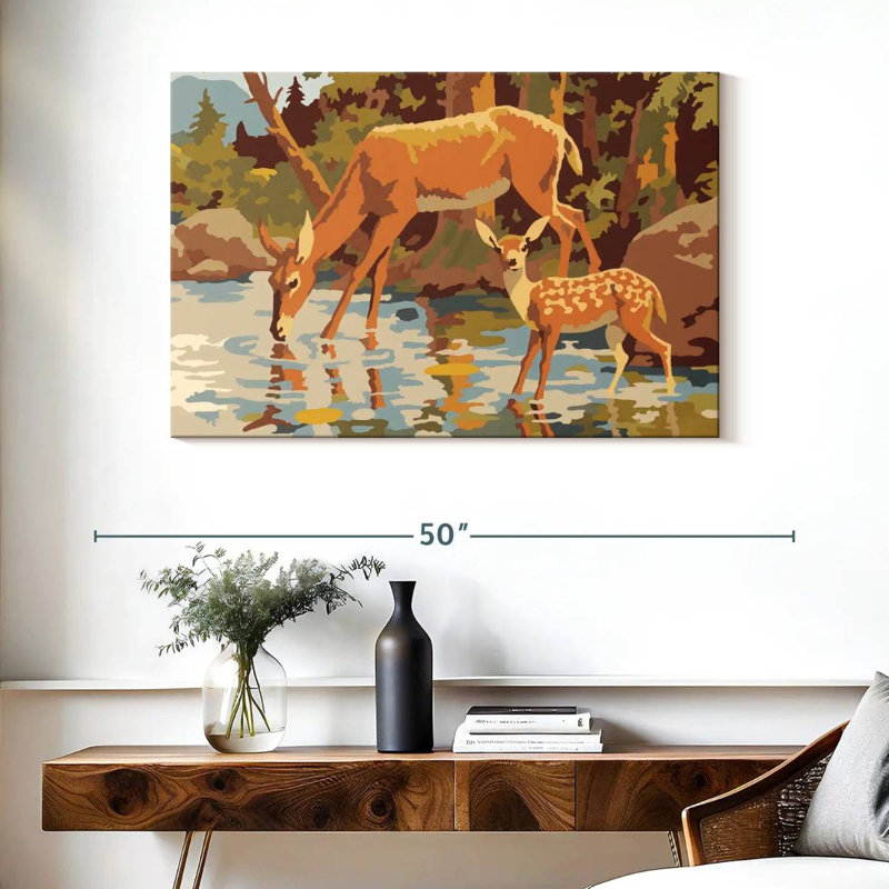 Brampt, cerf et fauve, H 26 po x l 39 po
