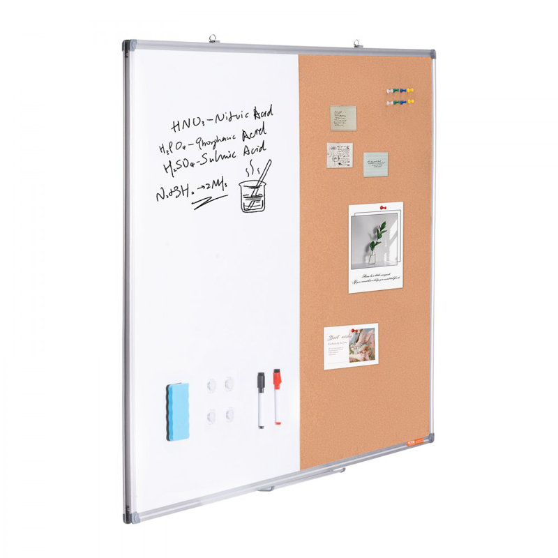 Tableau blanc et tableau de liège avec cadre en aluminium - Tableau d'affichage magnétique effaçable à sec 2 en 1 pour fixation murale - Idéal pour l'école, la maison, le bureau
