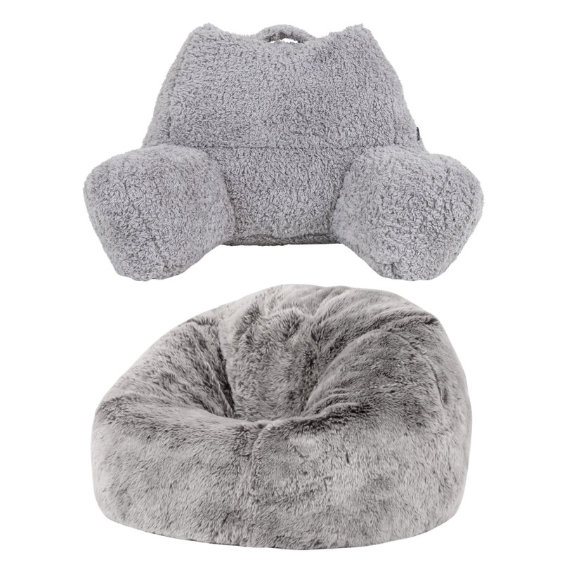 Kids Kingston Faux Fur Classic Bean Bag and Reading Pillow Set, Grey