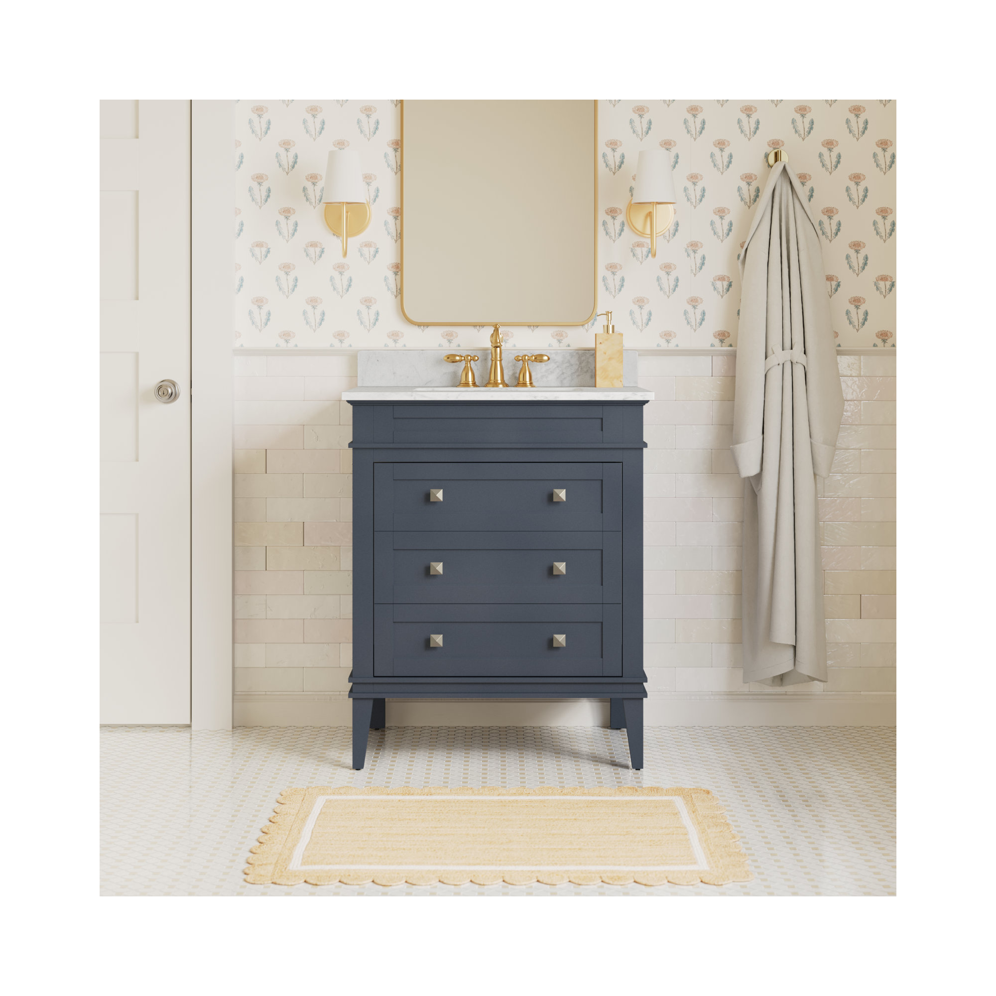 Frankfurt 30'' Single Bathroom Vanity, Marine Gray, Carrara Marble