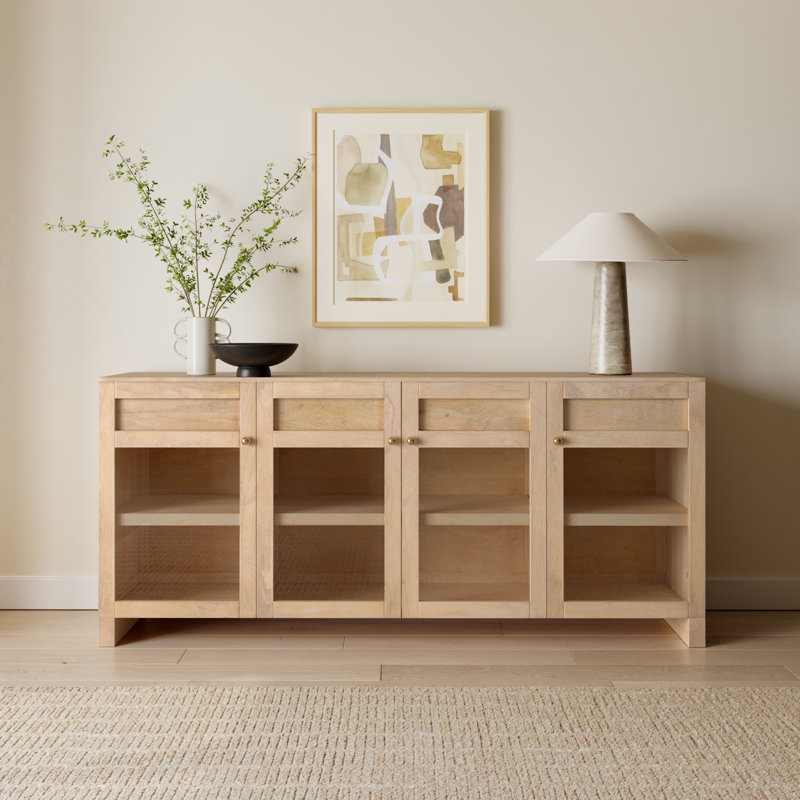 Stonewall Light Brown Wood Sideboard with Glass Doors