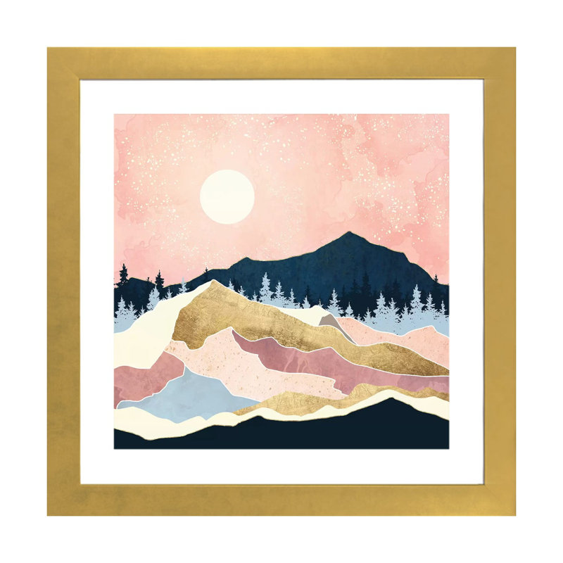 Coral Sunset - impression d'art graphique, Papier encadré doré, Blanc, H 16 po x l 16 po x p 1 po