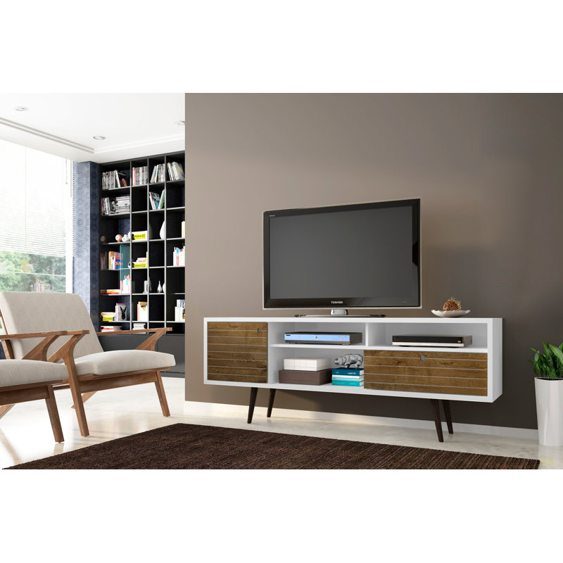 Meuble télé 71 po Liberty, conception durable et peu encombrante, décor élégant pour le salon et la chambre à coucher, Brun