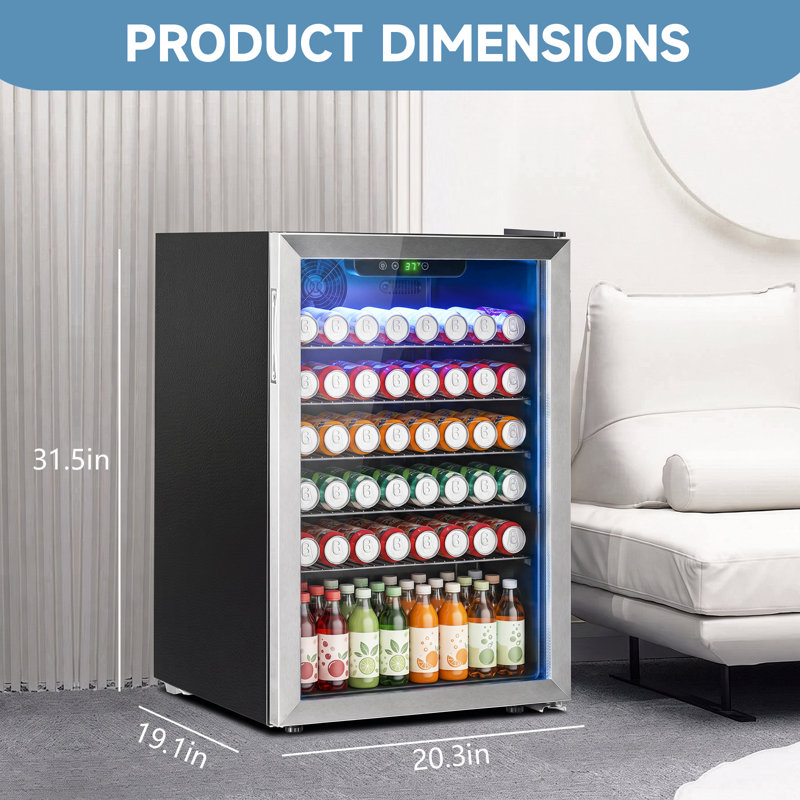 Réfrigérateur à boissons Erivess, mini réfrigérateur de 145 canettes / 4,5 pieds cubes avec porte vitrée, petit réfrigérateur à affichage numérique avec tablettes réglables et contrôle de la température pour les boissons gazeuses, la bière ou le vin, argent