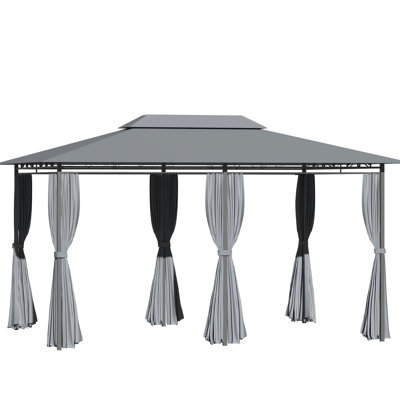 Spacious 10' X 13' Gazebo For Lawn - Canopy With Curtains, Vented Roof, Steel Configuration Sage Gray Structure