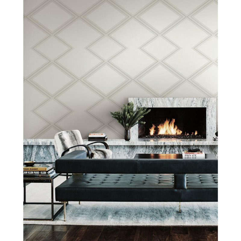 Rouleau de papier peint L 33 pi x l 20,5 po Diamond Twist, Blanc / crème