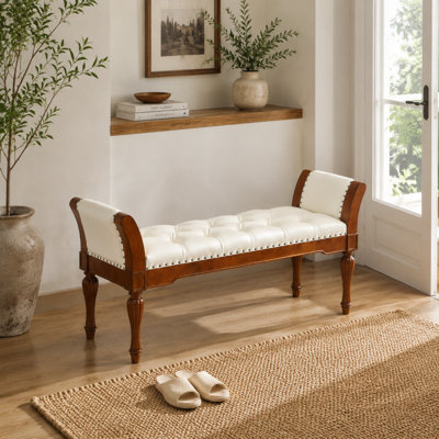 Bancs capitonnés, structure en bois et cuir PU de 137 cm, style vintage pour chambre ou entrée