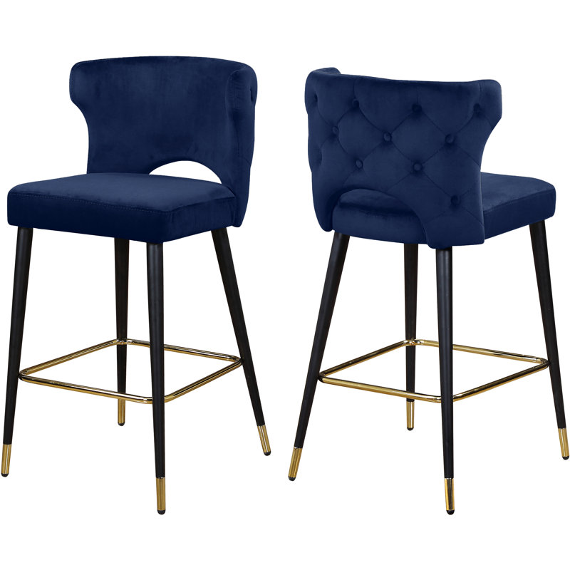 Kelly Upholstered Counter Stool with Metal Frame, Navy Velvet