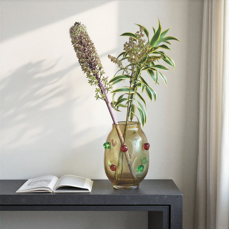 Vase en verre soufflé à la main avec pois surélevés