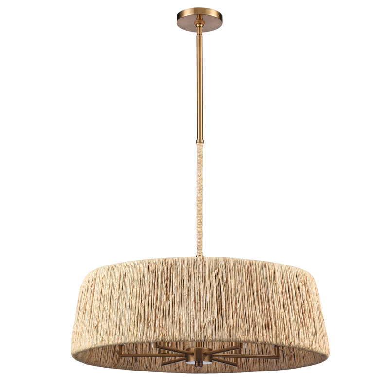 Luminaire suspendu Cabana en or laqué avec feuille de maïs séchée, H 8,25 po x l 26 po x P 26 po