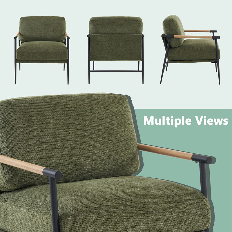 Dajauna 27.75'' Wide Modern Metal Frame Chenille Accent Armchair, Green Polyester Blend