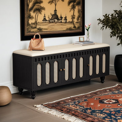 Banc de rangement pour chaussures en bois massif avec coussin de siège