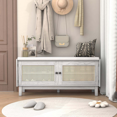 Banc d'entrée en rotin avec rangement Boho
