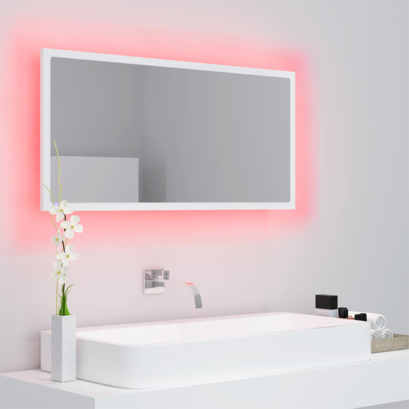 Engineered Wood Flat Wall Mirror, White, 14.57" x 31.5"