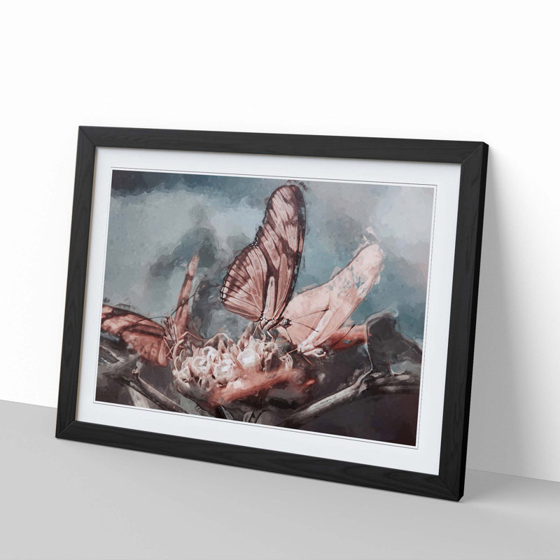 Pink Butterflies in Abstract - Framed Print, 35cm H x 50cm W x 2cm D, Black