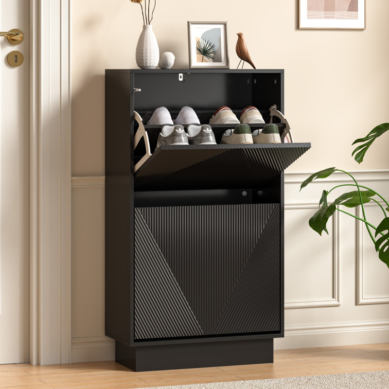 8 Pair 2 FliP Drawers Shoe Storage Cabinet