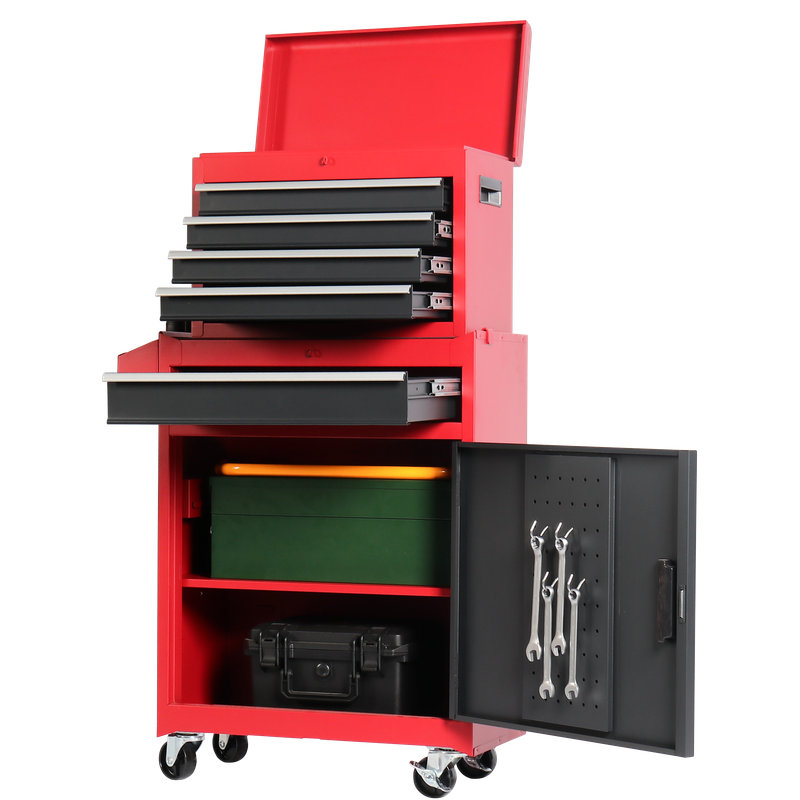 5-Drawer Rolling Tool Chest with Cabinet - Detachable & Multifunctional Storage Cart