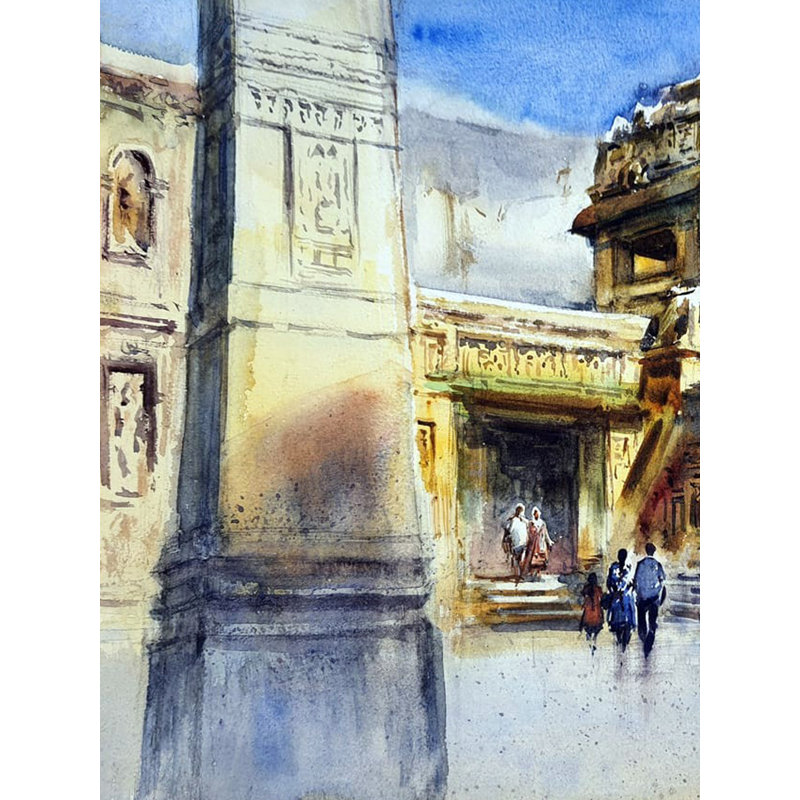 Ellora Caves Shining - Maharashtra | Aquarelle sur papier | Par Gulshan Achari