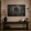 Art mural sur toile, "Dark victorian house" avec fenêtres rouges en brouillard d'Halloween-924513761