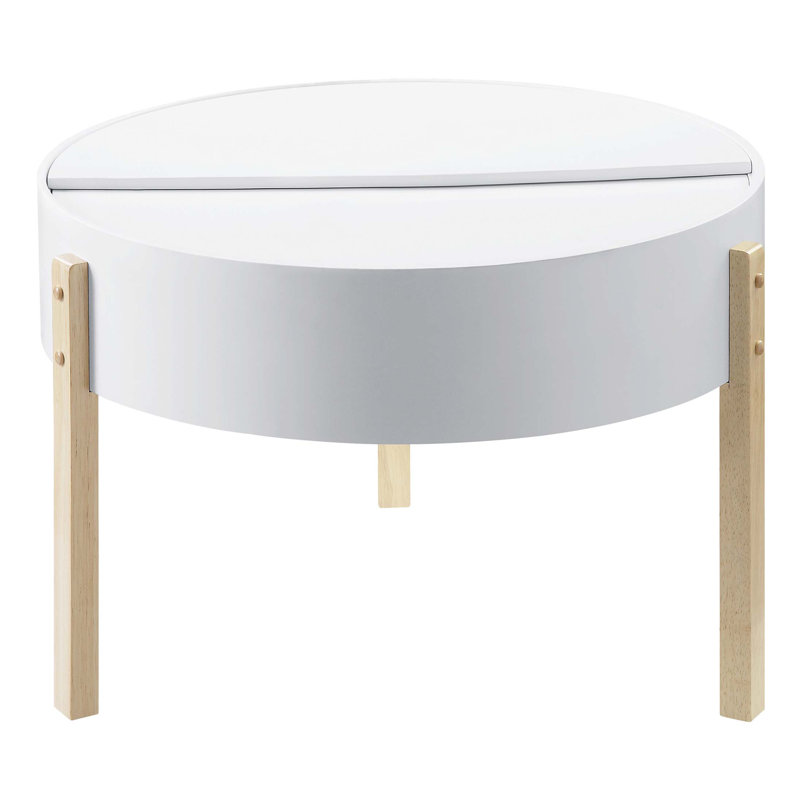 Sowers Round Coffee Table with Storage in White and Natural