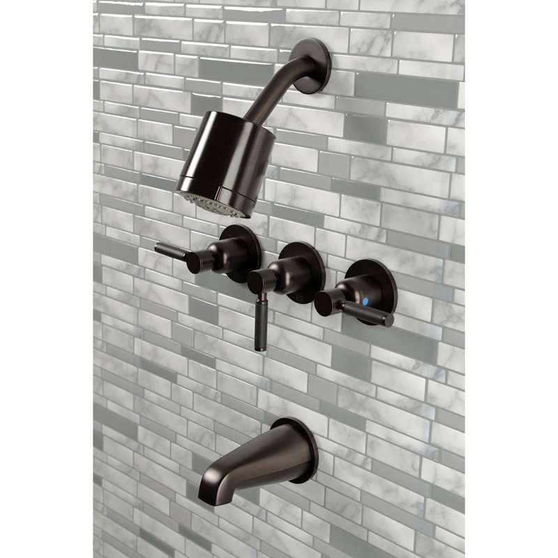 Robinet de baignoire et de douche à contrôle de volume à 3 poignées avec valve brute Kaiser, Bronze huilé