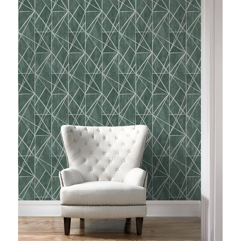 Rouleau de papier peint L 33 pi x l 20,5 po Laraya, Bleu sarcelle foncé / argent métallique
