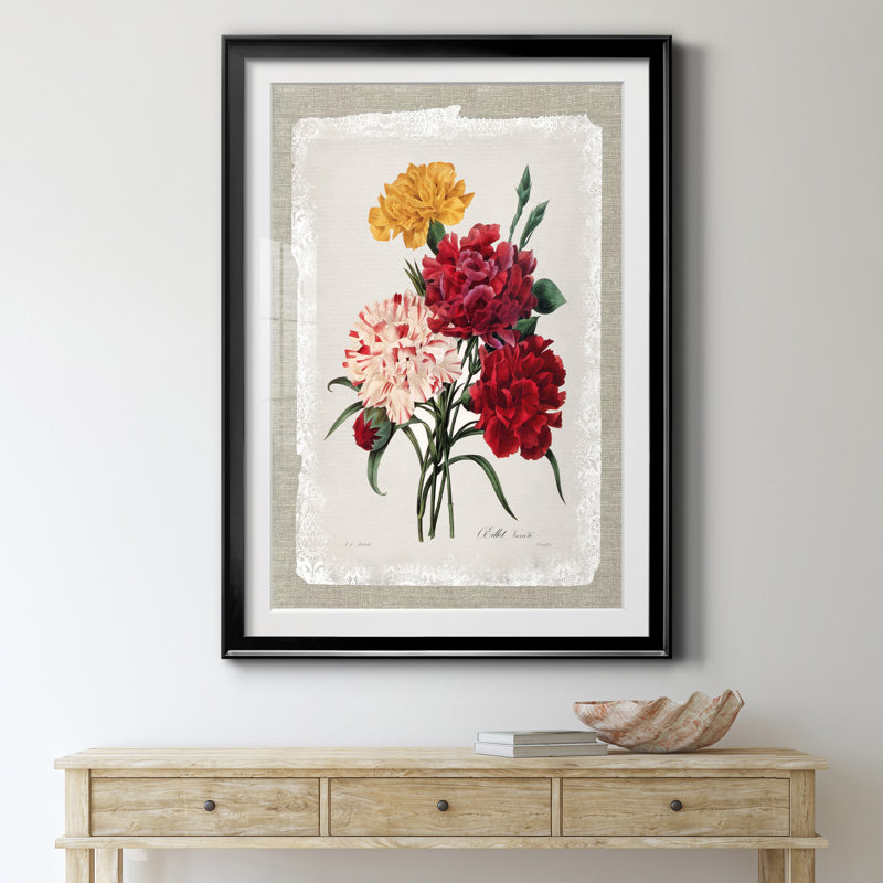 Botanical Bouquet Carnations - Reproduction d'art graphique sur papier encadré, H 30,5 po x l 42,5 po x P 1,5 po, Noir