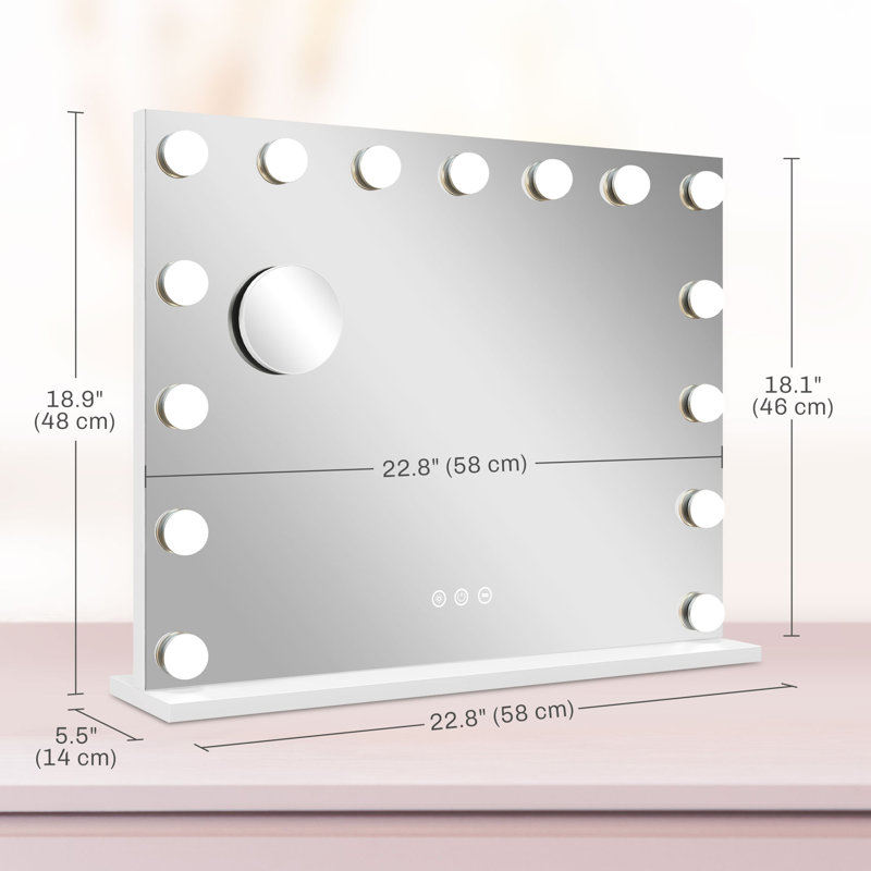 Miroir de salle de bain avec miroir Hollywood, 22,8 po x 18,9 po
