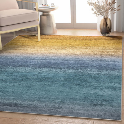 Tapis bleu doré à motif dégradé bohémien Nuzzo Sunset