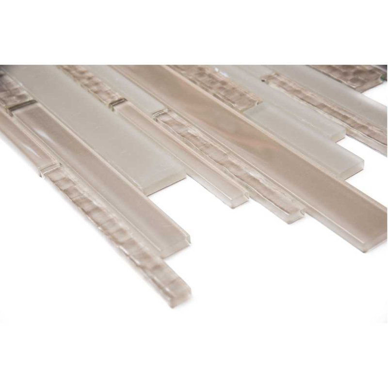 Karma Random Sized Glass Linear Mosaic Wall Tile, Taupe