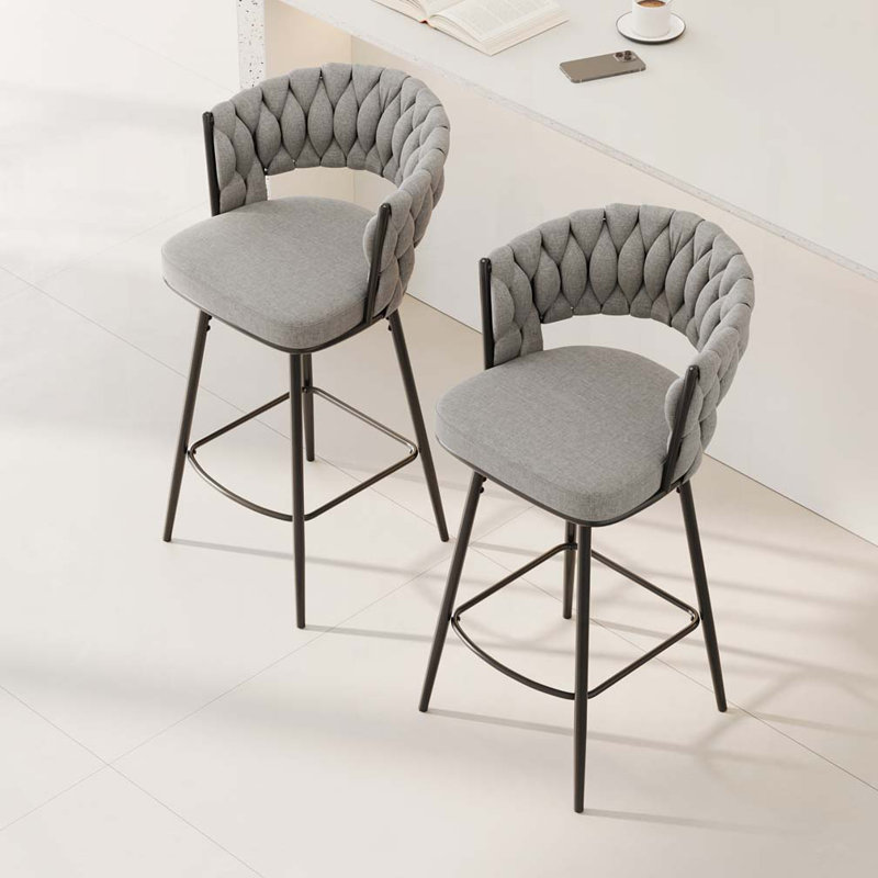 Tabouret de bar pivotant à 360 ° en lin avec base en métal, Gris