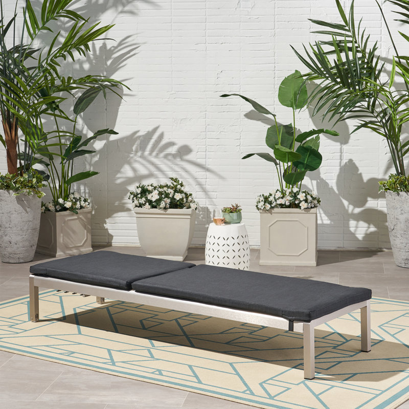 Hovie Outdoor Metal Chaise Lounge , Cushion Included, Dark Gray