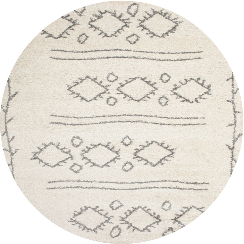 Tapis contemporain gris / crème Burslem, Rond 5 pi