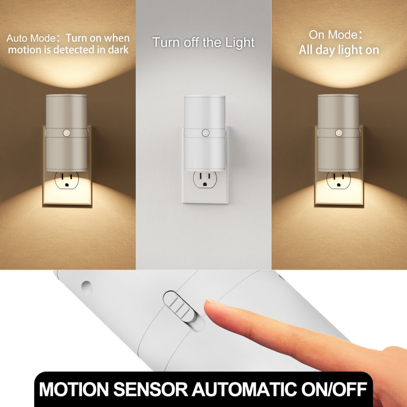 White Cylinder Plug-In Motion Sensor Night Light With Dimmer 3000K