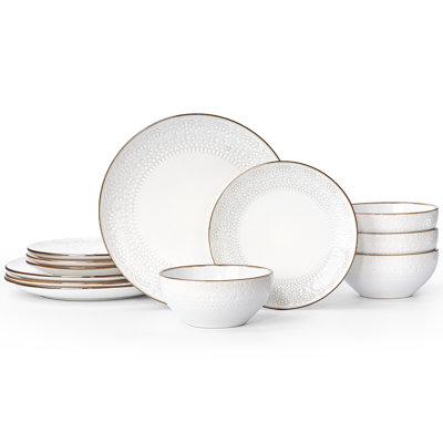 12-Piece Stoneware Dinnerware Sets,  Dish Set for 4