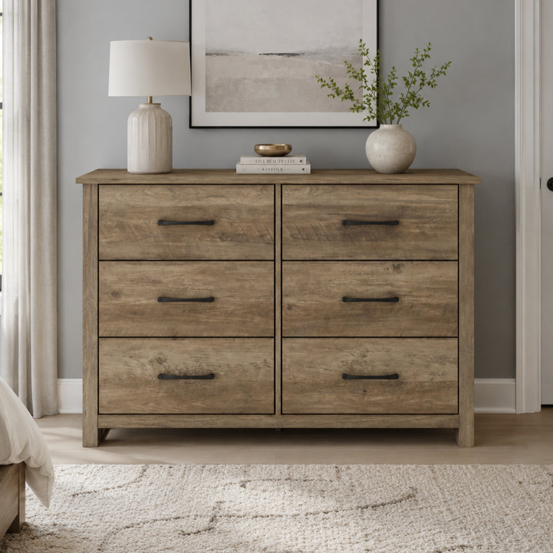 Commode double 6 tiroirs Walter, Chêne noueux