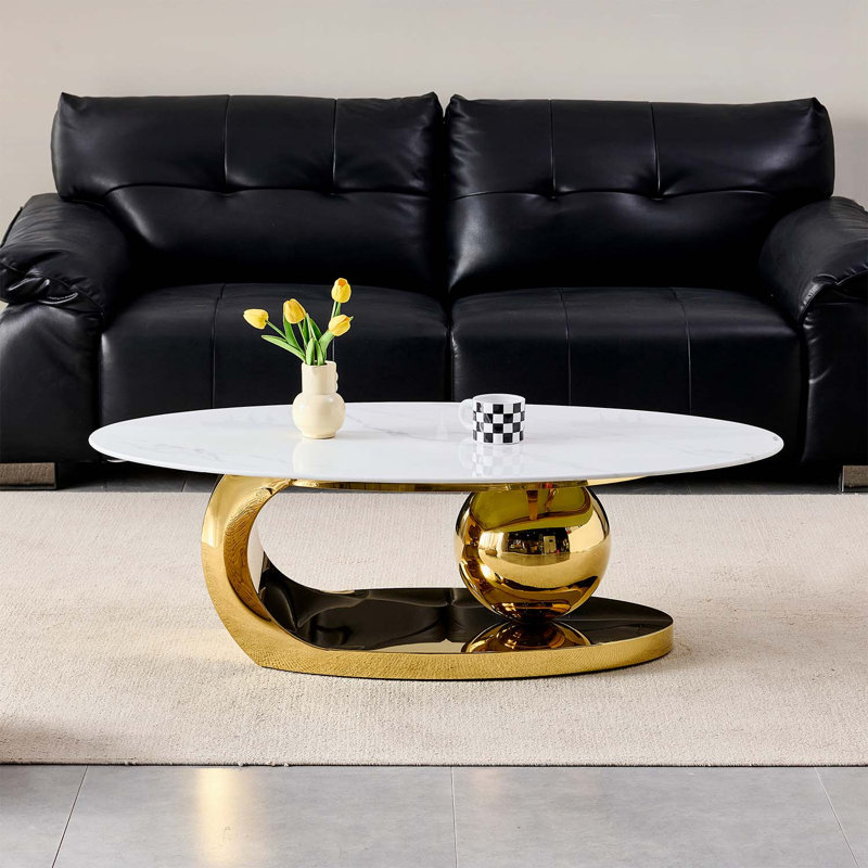 Table basse ovale, Gold+White