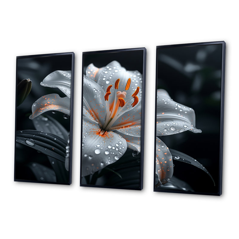Ensemble de salon art mural blanc lys, H 28 po x l 36 po x P 1 po, Toile avec cadre flottant noir