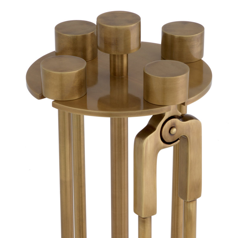 Lara 4 Piece Fireplace Tool Set, Brass