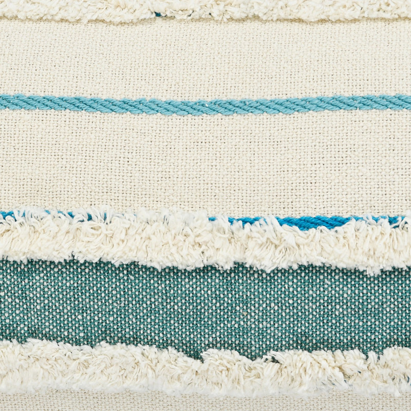 Coussin décoratif à rayures 100% coton Contemporary, Turquoise / jade / turquoise / blanc, Forme rectangulaire