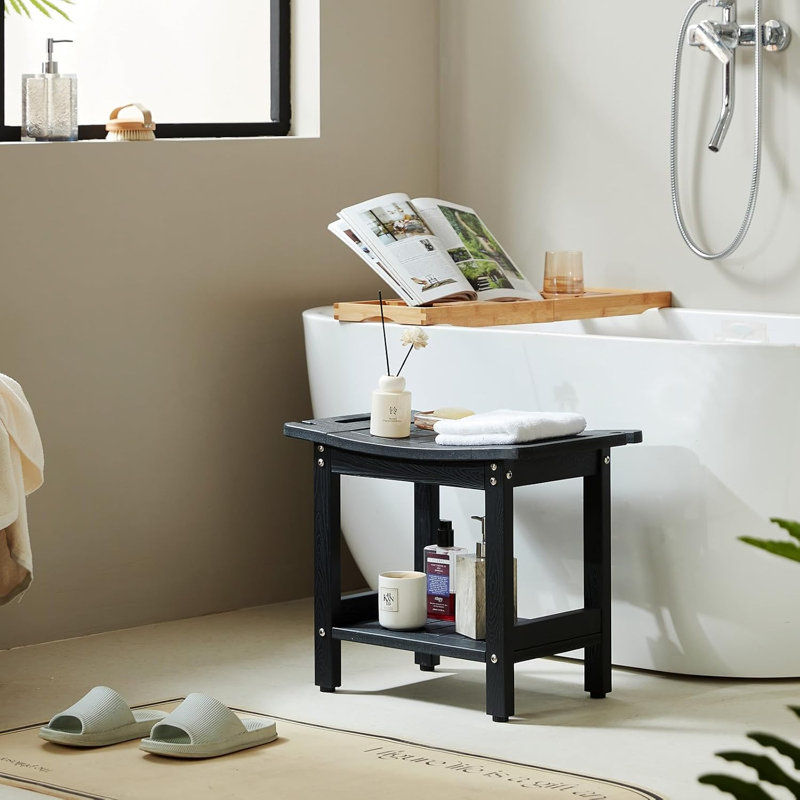 Tabouret de douche pour l'intérieur de la douche, siège de douche en plastique, banc de douche robuste, pieds réglables, antidérapant (noir)