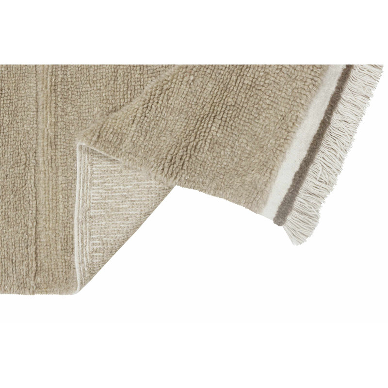 Beige Tufted Wool Rectangular Washable Area Rug
