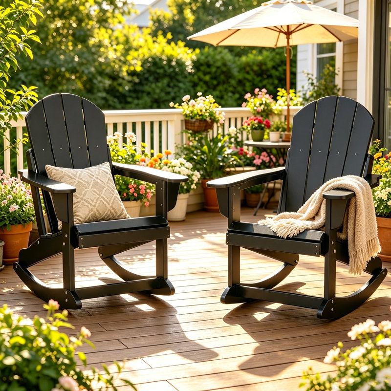 Ensemble de 2 chaises berçantes surdimensionnées toutes saisons Adirondack, Noir