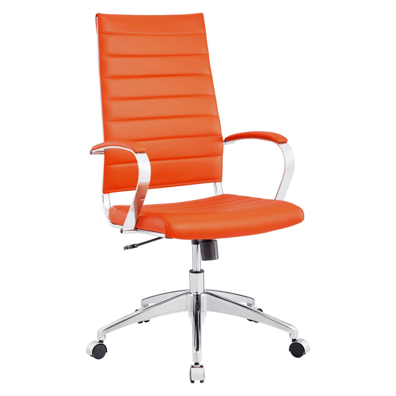 Fauteuil de direction en vinyle à haut dossier nervuré en vinyle par Modway, Orange